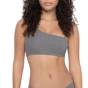 New Pilyq PQ Swim Sand Reef One Shoulder Bikini Top Grey